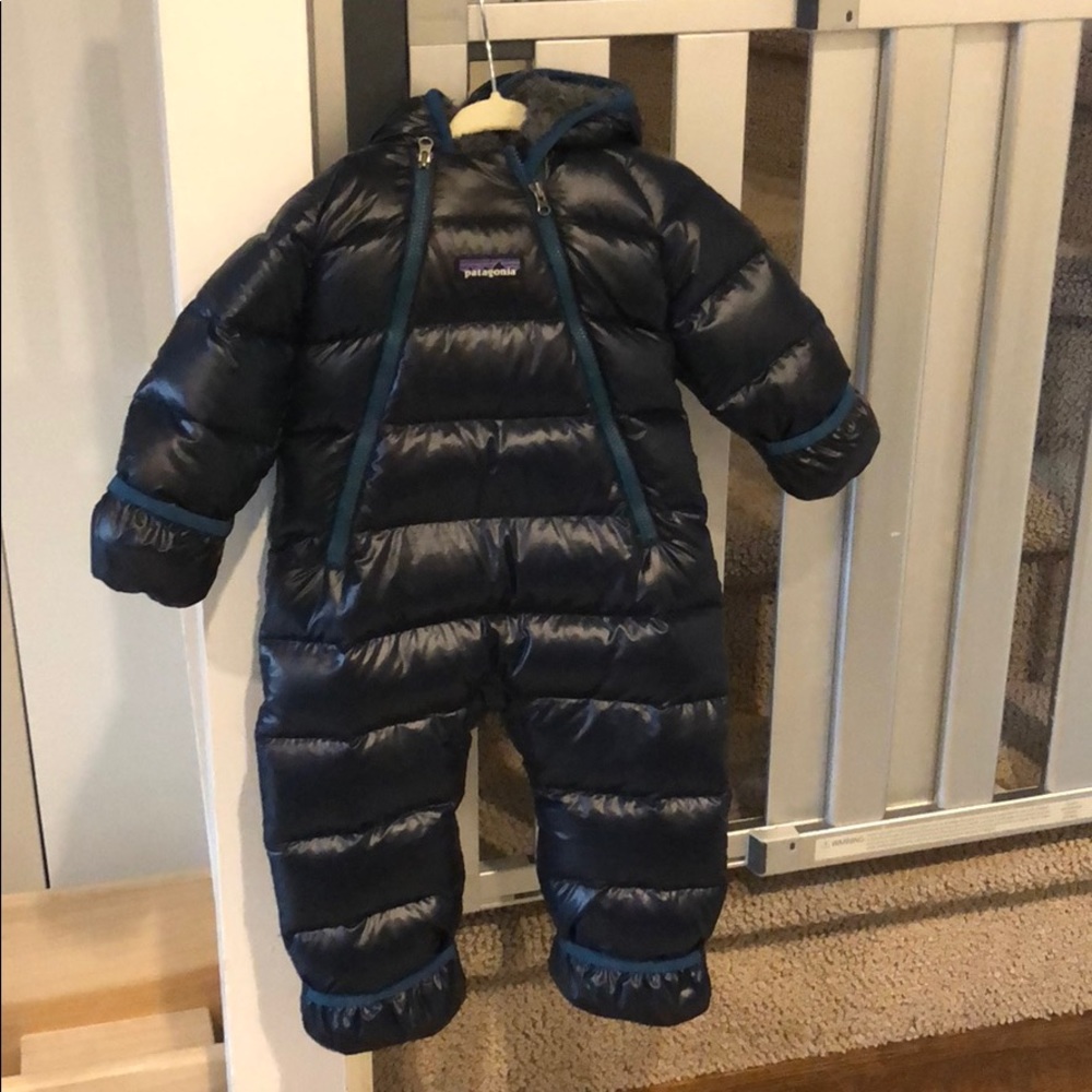 Patagonia boys snowsuit, navy, size 3-6 months.